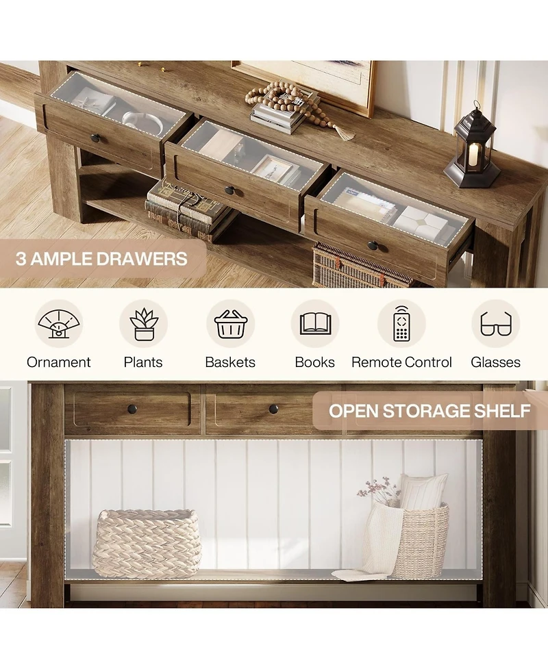 Tribesigns 70.9'' Long Console Table with 3 Drawers, Farmhouse Entryway Table with Storage, Rectangular Narrow Sofa Table Behind the Couch