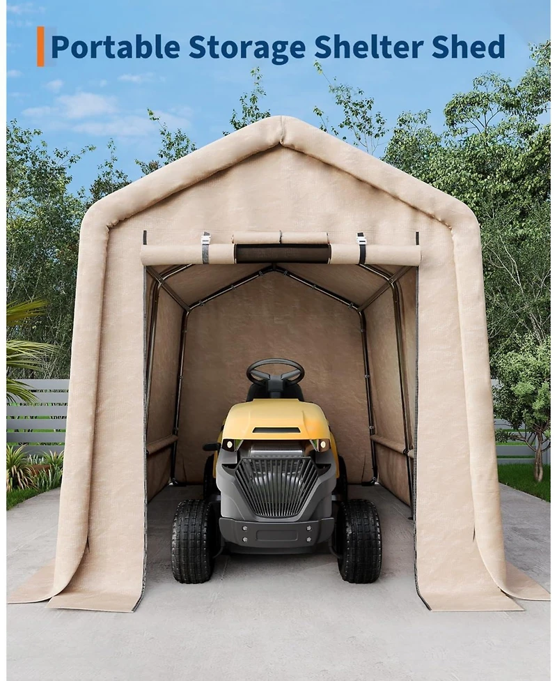 gaomon 7x10 feet Outdoor Portable Storage Shed with 2 Roll-Up Doors and Vents, 240G Heavy-Duty Shelter Waterproof Pe Tarp