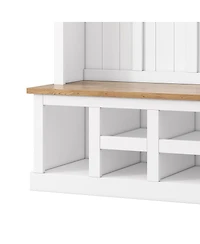 Streamdale Furniture Farmhouse Hall Tree with Storage Bench Shoe Cabinet and 6 Coat Hooks