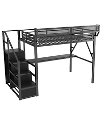 Streamdale Furniture Full Loft Bed with Desk Charging Station and Stairs