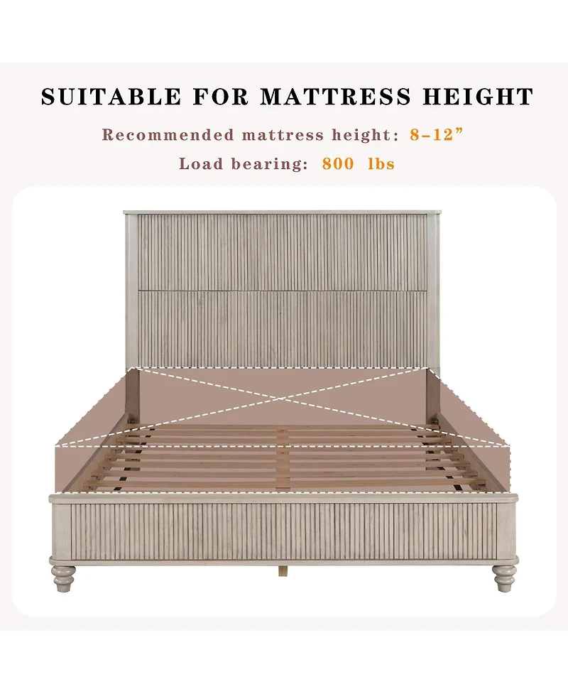Streamdale Furniture Solid Wood Platform Bed Frame with Tall Headboard No Box Spring Needed