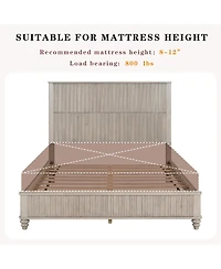 Streamdale Furniture Solid Wood Platform Bed Frame with Tall Headboard No Box Spring Needed