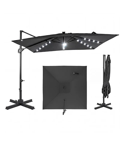 Gouun 10 Feet Cantilever Patio Umbrella with 32 Solar Led Lights for Pool