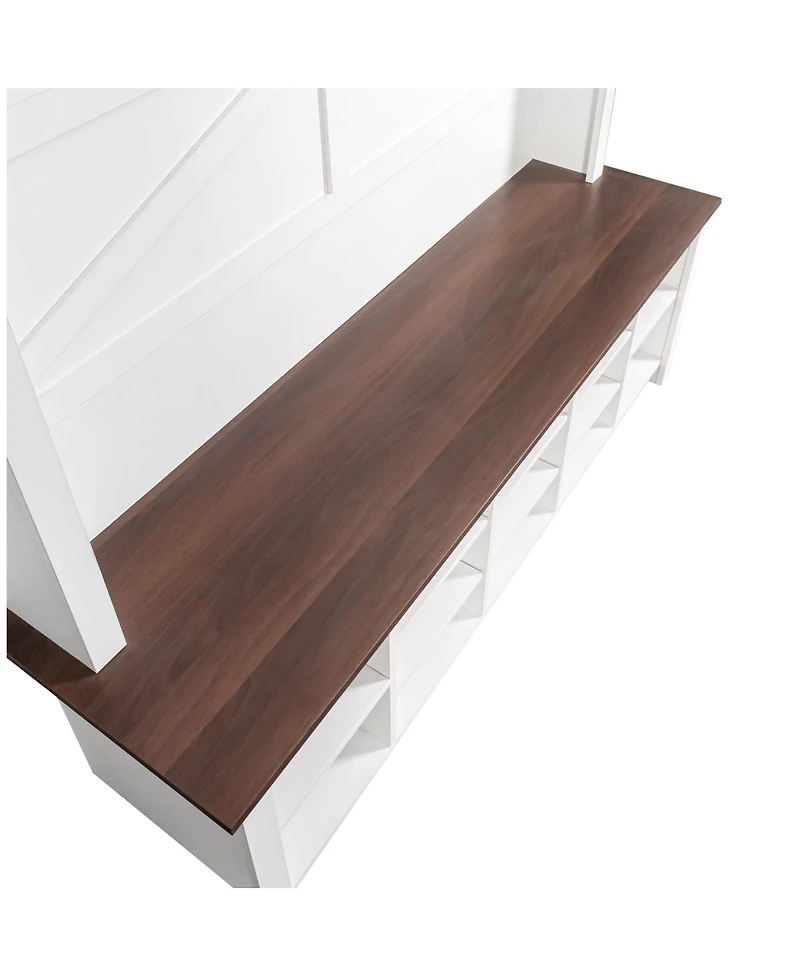 Streamdale Furniture Farmhouse 4-in-1 Hall Tree with Bench 6 Hooks and 16 Shoe Cubbies