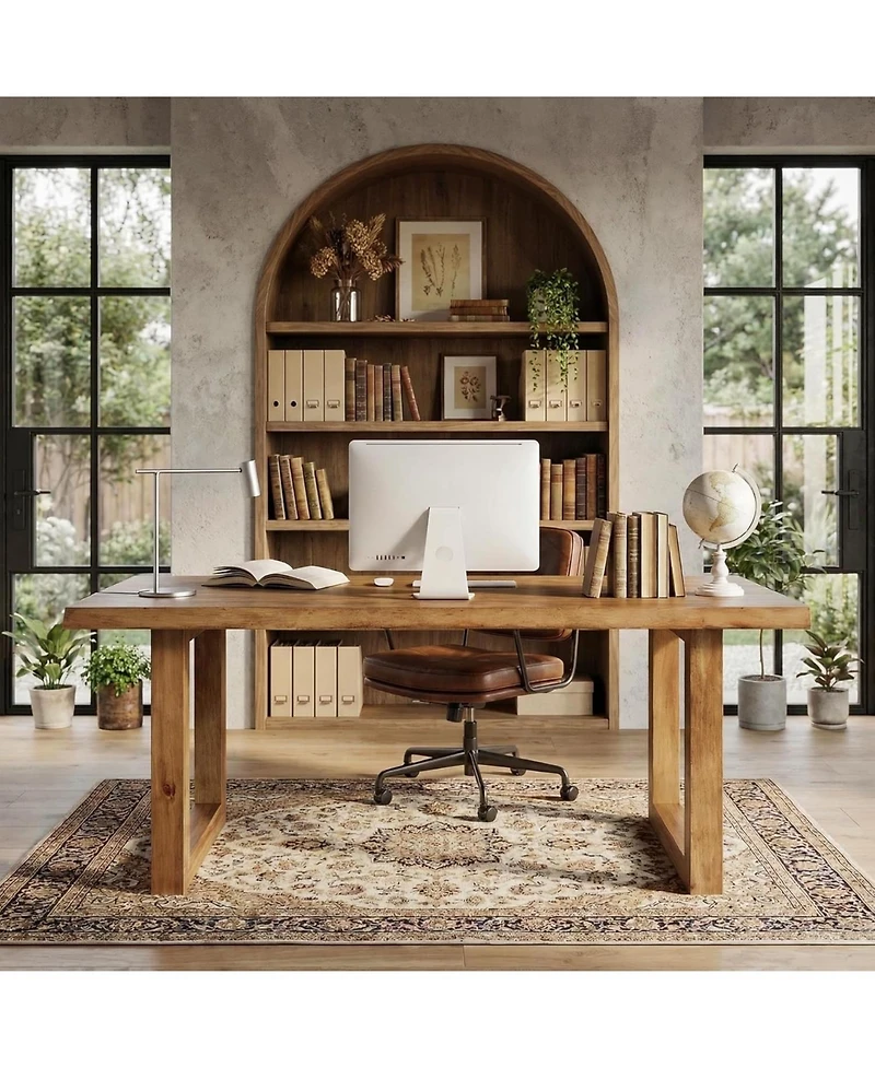 Tribesigns Solid Wood Home Office Desk, 63" Live Edge Executive Desk, Pine Wood Computer Table Bussiness Workstation