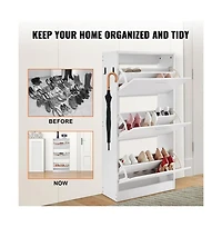 Sugift Slim Shoe Cabinet with 3 Flip Drawers, Freestanding Entryway Shoe Storage, 23.6 x 9.3 x 47.2 in