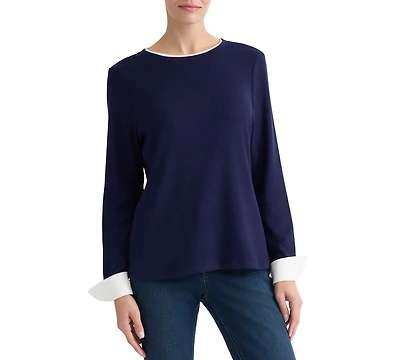 Jones New York Women's Fold-Up Cuff Layered Top