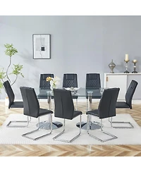 Streamdale Furniture 71 inch Tempered Glass Dining Table and 8 Pu Leather Chairs Set