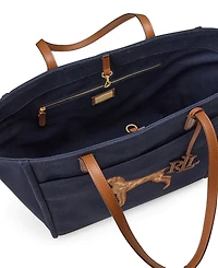 Lauren Ralph Lauren Cameryn Dog Embroidered Extra-Large Tote Handbag