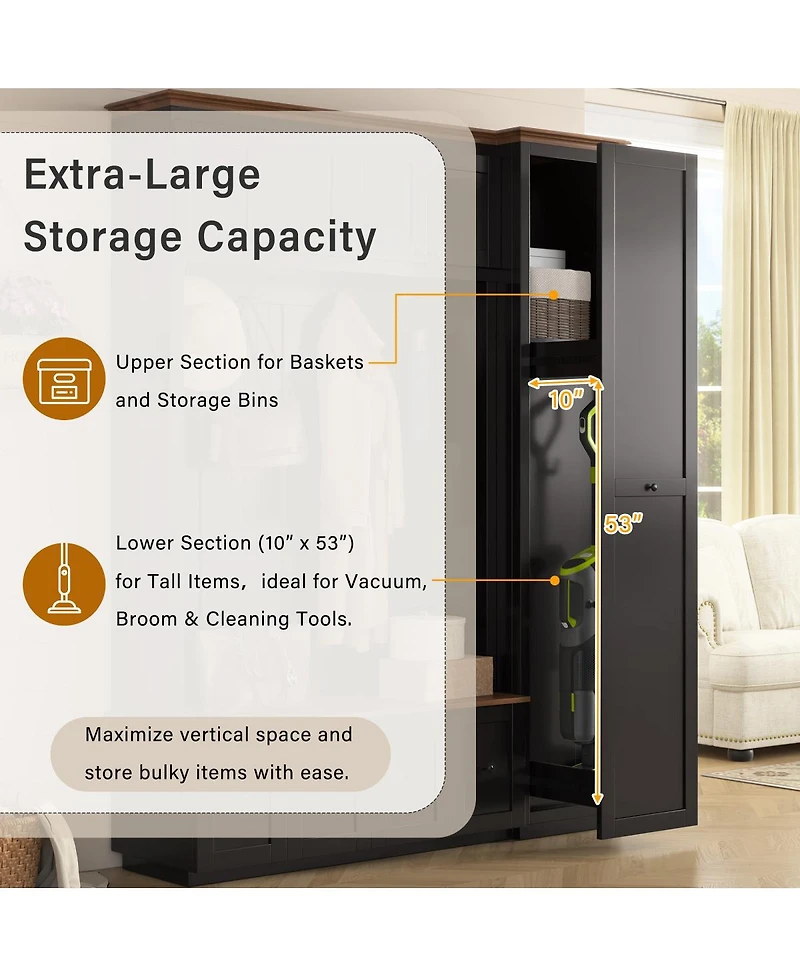 Streamdale Furniture 5-in-1 Farmhouse Hall Tree with Storage Bench Coat Rack and Shoe Cabinet