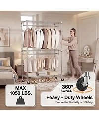 Streamdale Furniture Heavy Duty 3-Tier Rolling Garment Rack with Adjustable Shelves and Hooks