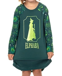 Wicked Girls' 4-16 Kids Elphaba Destined to Fly Nightgown Silhouette Long-Sleeve Raglan Soft Fleece Gown