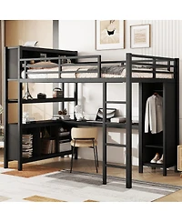 Streamdale Furniture Metal Loft Bed with Wardrobe L-Shaped Desk and Storage