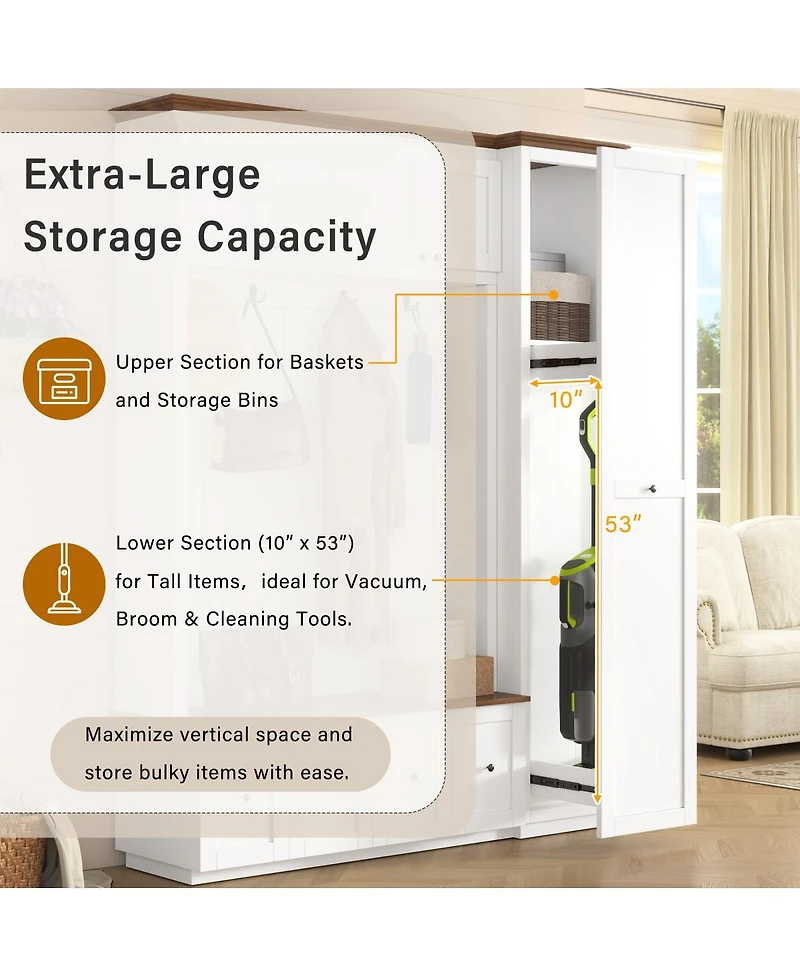 Streamdale Furniture 5-in-1 Farmhouse Hall Tree with Storage Bench Coat Rack and Shoe Cabinets
