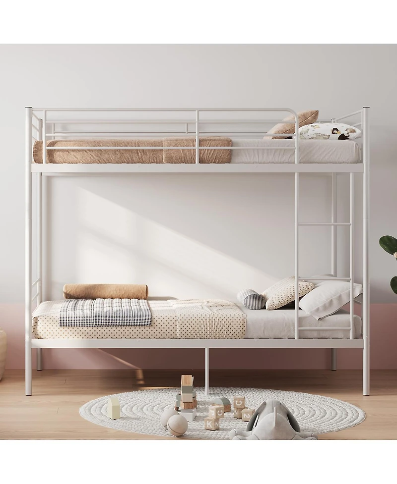 Streamdale Furniture Twin Over Twin Metal Bunk Bed with Ladder and Guardrail