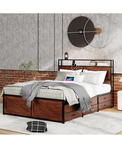Streamdale Furniture Queen Bed Frame with Storage Headboard 12 Drawers and Led Lights