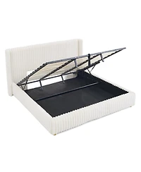 Streamdale Furniture Functional Striped Gas Lift Storage Bed Luxury Rabbit Fur Upholstered