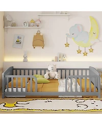 Streamdale Furniture Full Size Floor Fence Bed with Central Entrance and Guardrails