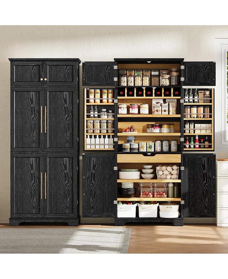 Streamdale Furniture 78.2'' Farmhouse Kitchen Pantry Cabinet with Adjustable Shelves and Wine Rack