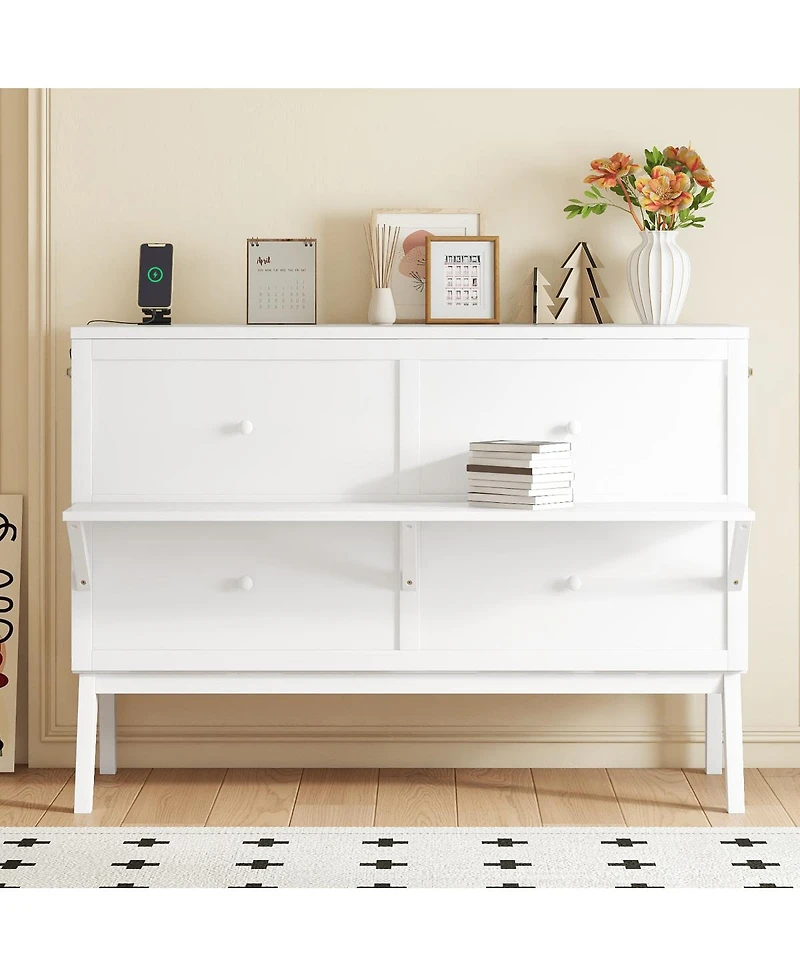 Streamdale Furniture Queen Size Murphy Bed with Usb Port and Removable Shelves