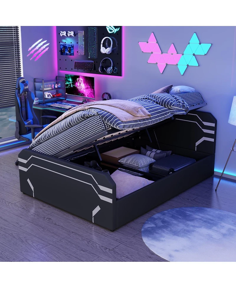 Streamdale Furniture Queen-Size Cyberpunk Hydraulic Storage Gaming Bed with Padded Headboard