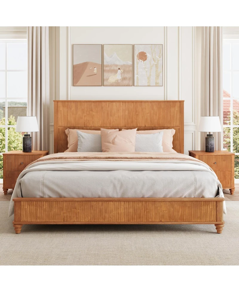 Streamdale Furniture Solid Wood King Platform Bed Frame with Tall Headboard No Box Spring Needed