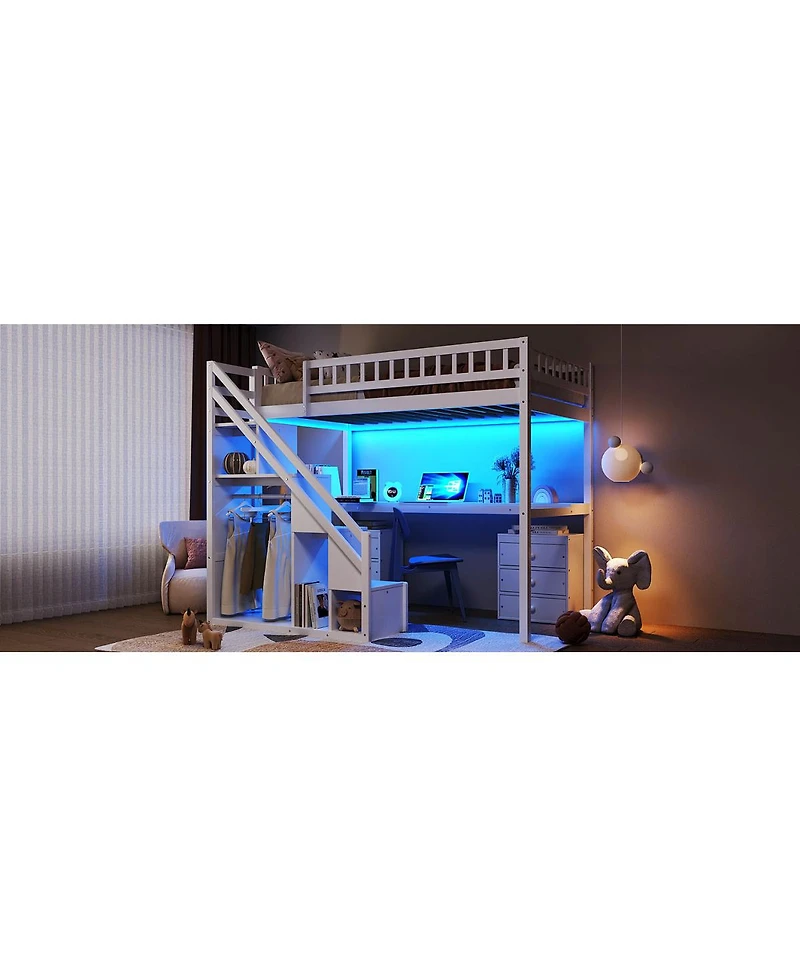 Streamdale Furniture Loft Bed with Two Chest of Drawers Desk and Light Strip