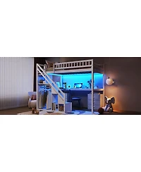 Streamdale Furniture Loft Bed with Two Chest of Drawers Desk and Light Strip