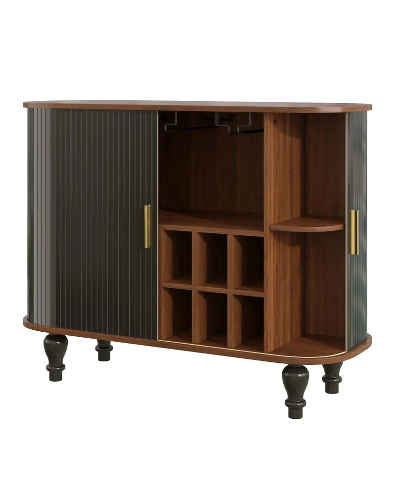 Streamdale Furniture 39'' Fluted Mid-Century Modern Bar Cabinet with Wine Storage and Drawer