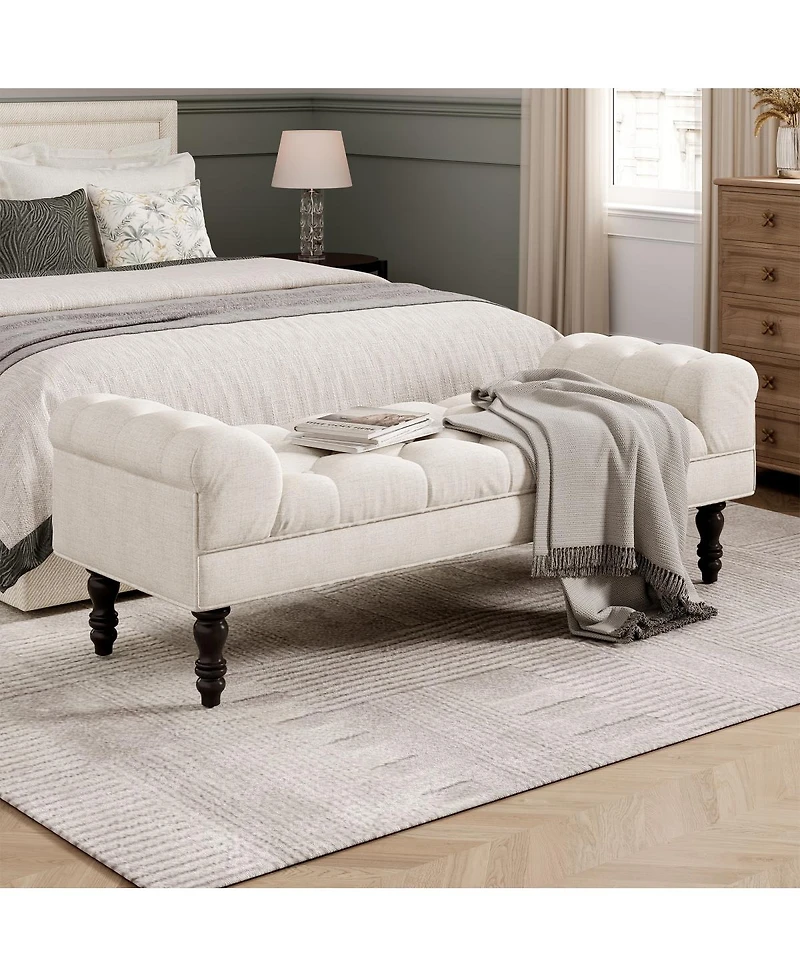 Streamdale Furniture Button-Tufted Upholstered End of Bed Bench with Rolled Arms