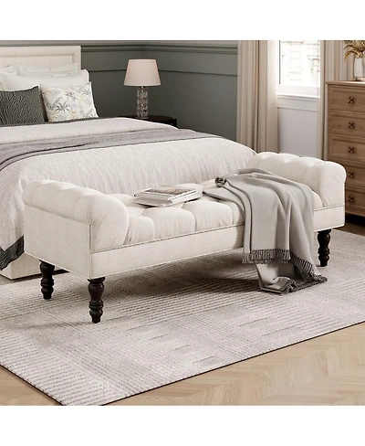 Streamdale Furniture Button-Tufted Upholstered End of Bed Bench with Rolled Arms