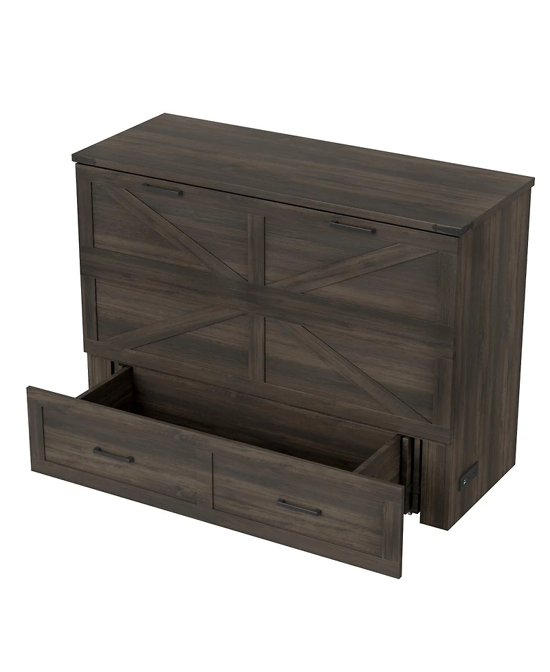 Streamdale Furniture Farmhouse Murphy Cabinet Bed with Charging Station and Storage Rustic