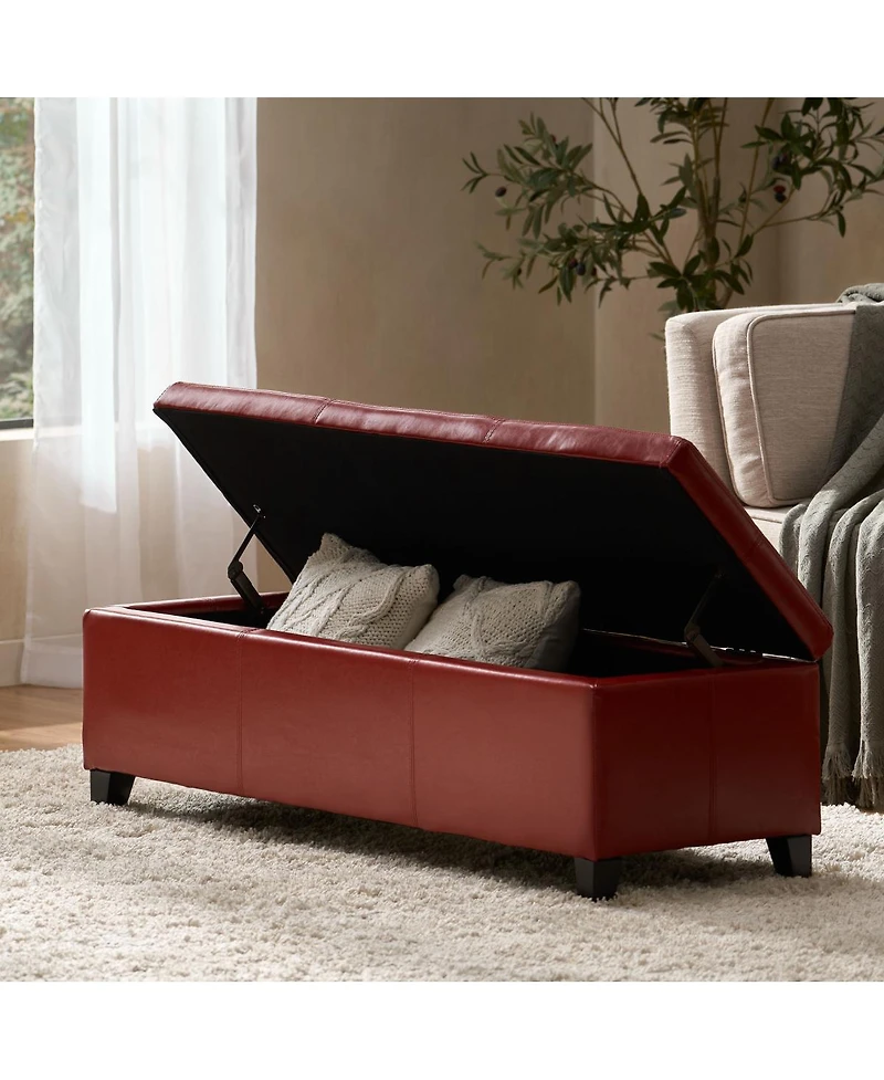 Streamdale Furniture Upholstered Pu Leather Storage Ottoman Solid Wooden Legs