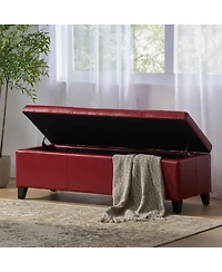 Streamdale Furniture Upholstered Pu Leather Storage Ottoman Solid Wooden Legs