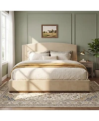 Streamdale Furniture King Size Velvet Upholstered Bed Frame with Thick Headboard Camel