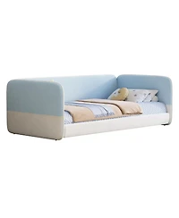 Streamdale Furniture Twin Montessori Floor Bed with Upholstered Headboard and Armrests