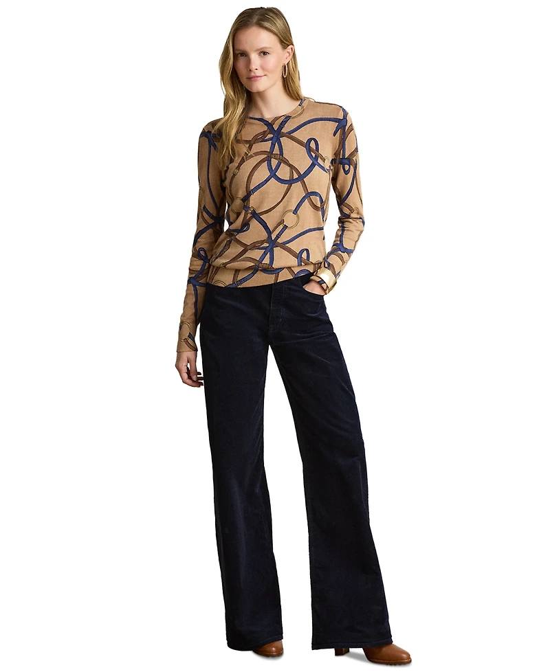 Lauren Ralph Petite Belting-Print Cotton-Modal Crewneck Sweater