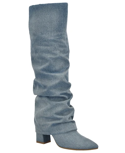 Guess Women's Geima Tall Wide Calf Slouchy Foldover Block Heel Boots