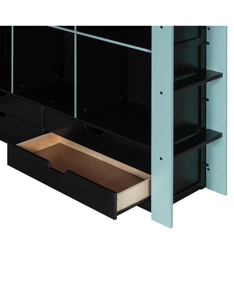 Streamdale Furniture Full Size Gaming Loft Bed with Desk Rgb Lights Storage and Staircase