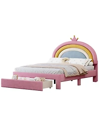 Streamdale Furniture Rainbow Velvet Upholstered Platform Bed with Storage Drawer