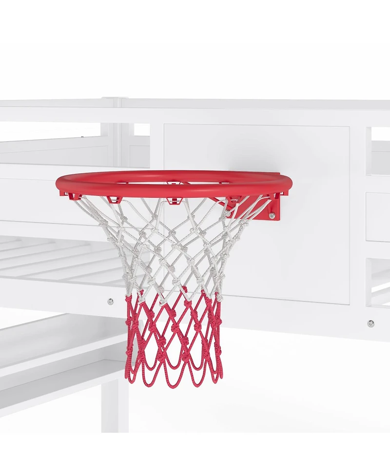 Streamdale Furniture Loft Bed with Basketball Hoop Climbing Wall Slide and Bookshelves