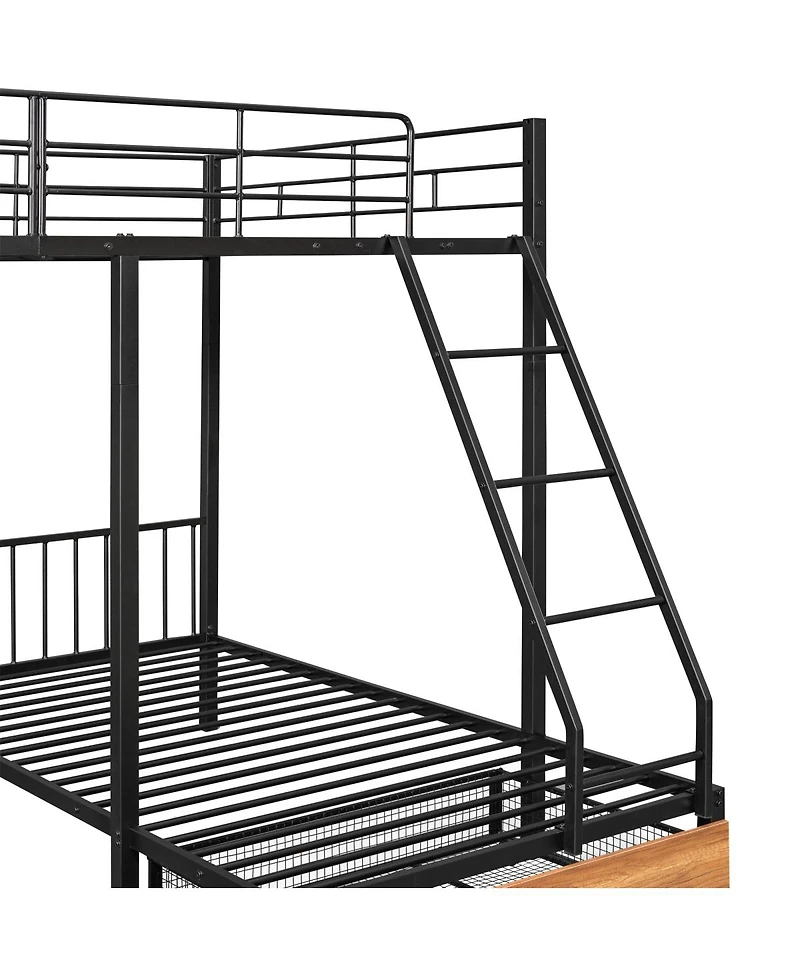 Streamdale Furniture Full Over Twin and Twin Metal Triple Bunk Bed with Drawers