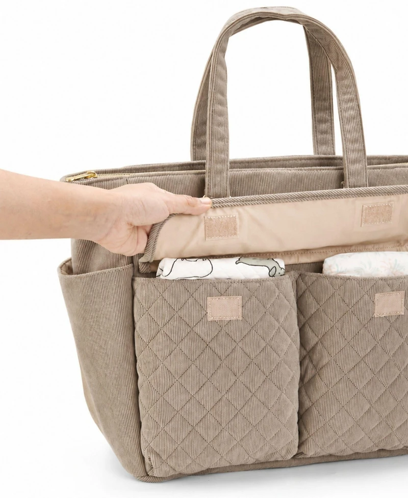 Sunveno Corduroy Quilted Diaper Bag Tote with Changing Pad