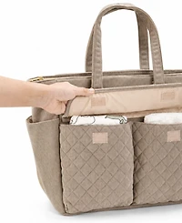 Sunveno Corduroy Quilted Diaper Bag Tote with Changing Pad