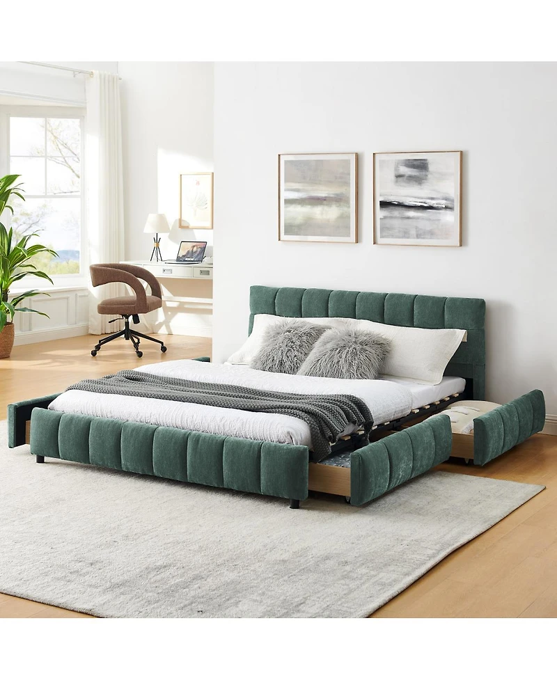 Streamdale Furniture Upholstered Chenille Bed Frame with Storage Drawer