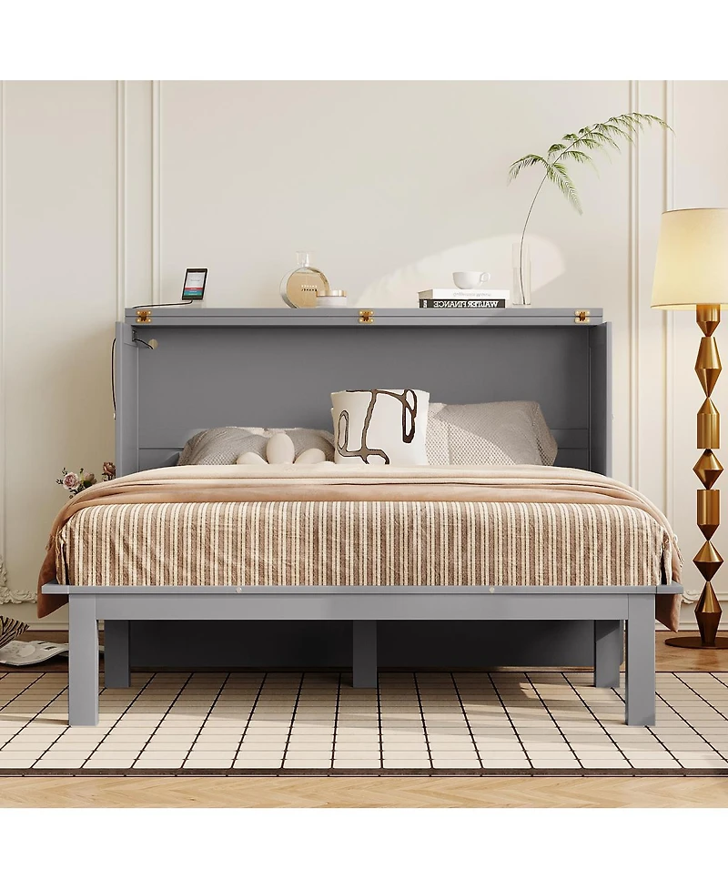 Streamdale Furniture Murphy Bed with Usb Port and removable Shelves