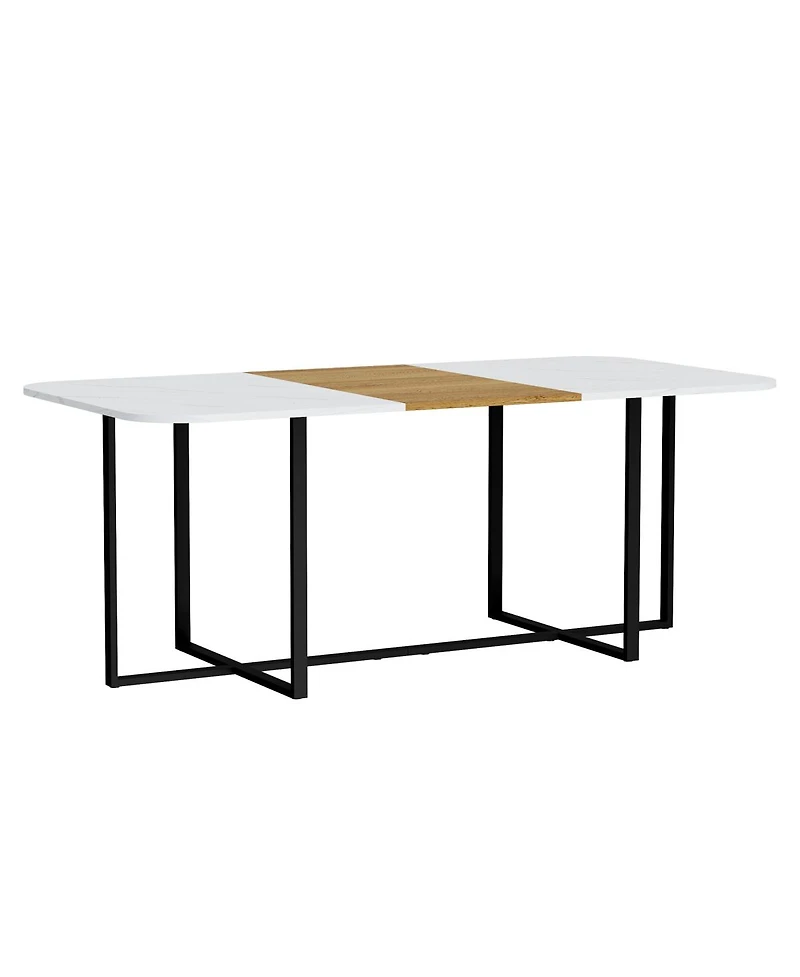 Streamdale Furniture 9-Piece Square Faux Marble Dining Set with 8 Pu Leather Chairs