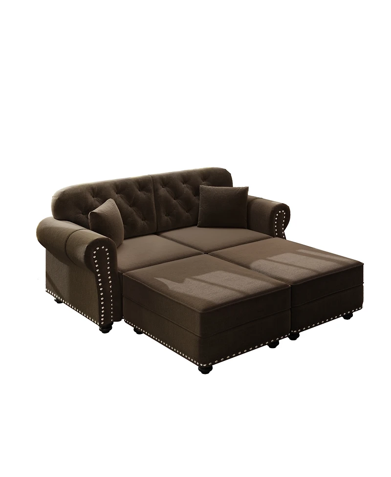 Streamdale Furniture 63'' Velvet Chesterfield Sofa with Nailhead Trim and 2 Pillows
