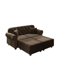 Streamdale Furniture 63'' Velvet Chesterfield Sofa with Nailhead Trim and 2 Pillows