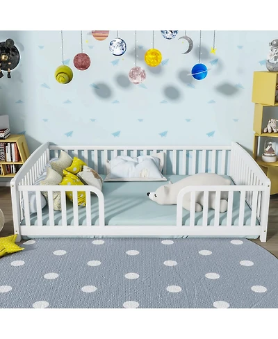 Streamdale Furniture Full Size Floor Fence Bed with Guardrails